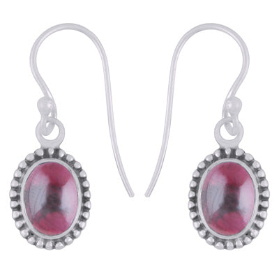 Beautiful Rawa Work Around Garnet Oval Shape 925 Sterling Solid Silver Dangle Earrings - R1501964-52