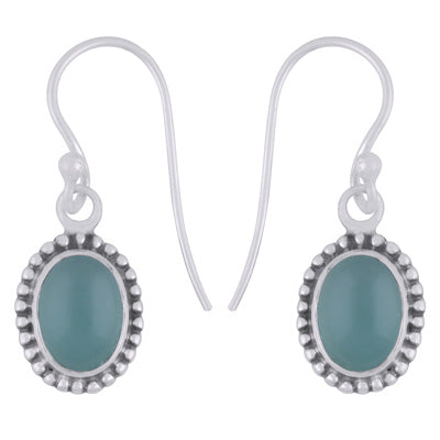 Beautiful Rawa Work Around Aqua Chalcedony Oval Shape 925 Sterling Solid Silver Dangle Earrings - R1501964-60