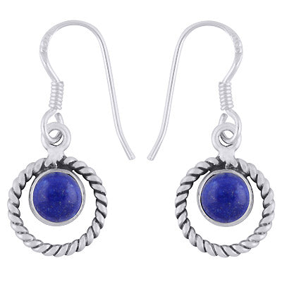 Alluring Twisted Wire Work Around Lapis Round Shape 925 Sterling Solid Silver Dangle Earrings - R1501974-6