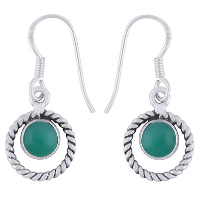 Alluring Twisted Wire Work Around Green Onyx Round Shape 925 Sterling Solid Silver Dangle Earrings - R1501974-8