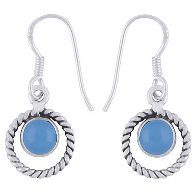 Alluring Twisted Wire Work Around Blue Chalcedony Round Shape 925 Sterling Solid Silver Dangle Earrings - R1501974-9