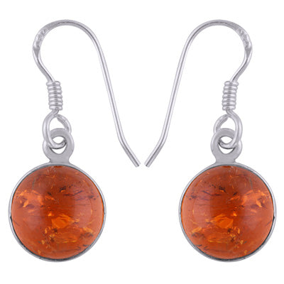 Beautiful Gemstone Amber Round Shape 925 Sterling Solid Silver Dangle Earrings - R1501975-1