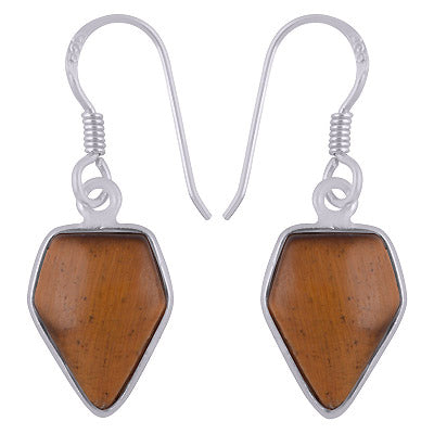 Beautiful Handmade Bezel Tiger's Eye Pentagon Shape 925 Sterling Solid Silver Dangle Earrings - R1501977-10