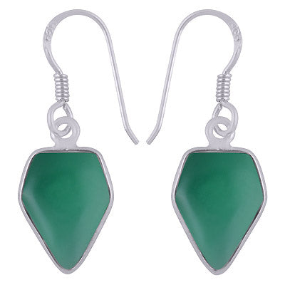 Beautiful Handmade Bezel Green Onyx Pentagon Shape 925 Sterling Solid Silver Dangle Earrings - R1501977-7