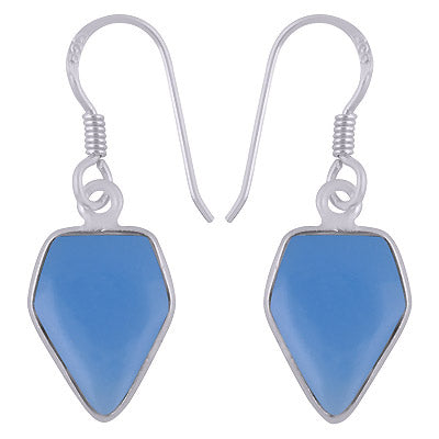 Beautiful Handmade Bezel Blue Chalcedony Pentagon Shape 925 Sterling Solid Silver Dangle Earrings - R1501977-8