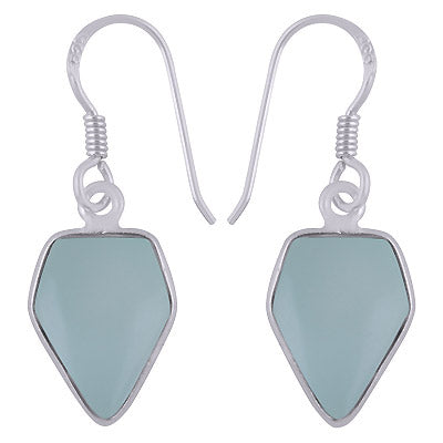Beautiful Handmade Bezel Aqua Chalcedony Pentagon Shape 925 Sterling Solid Silver Dangle Earrings - R1501977-9
