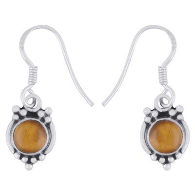 Gorgeous Rawa Work Pattern Around Tiger's Eye Round Shape 925 Sterling Solid Silver Dangle Earrings - R1501983-11