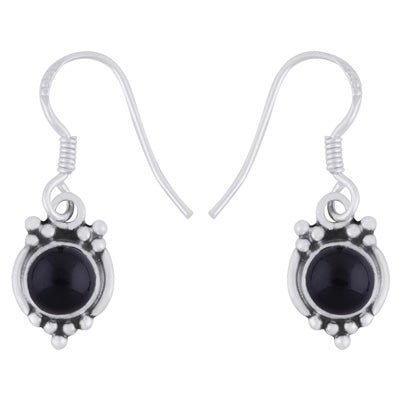 Gorgeous Rawa Work Pattern Around Black Onyx Round Shape 925 Sterling Solid Silver Dangle Earrings - R1501983-14
