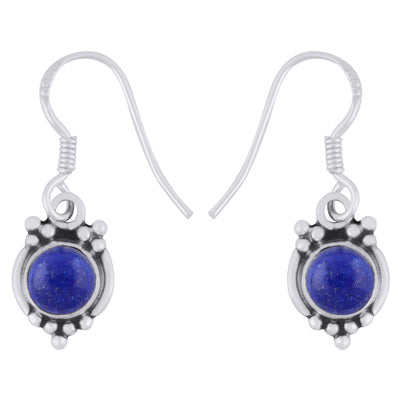 Gorgeous Rawa Work Pattern Around Lapis Round Shape 925 Sterling Solid Silver Dangle Earrings - R1501983-6