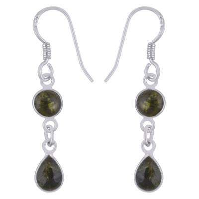 Alluring Two Stone Bezel Tourmaline Round, Pear Shape 925 Sterling Solid Silver Dangle Earrings - R1501989-3