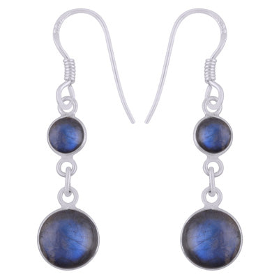 Beautiful Two Stone Bezel Labradorite Round Shape 925 Sterling Solid Silver Dangle Earrings - R1501991-5