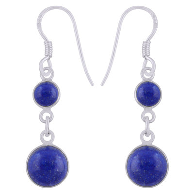 Beautiful Two Stone Bezel Lapis Round Shape 925 Sterling Solid Silver Dangle Earrings - R1501991-6