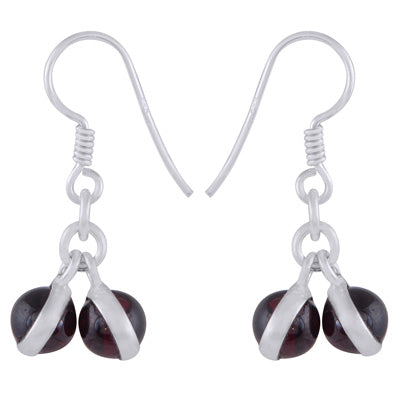 Gorgeous Gemstone Ball/Beads Hanging Garnet Round Shape 925 Sterling Solid Silver Dangle Earrings - R1502000-1