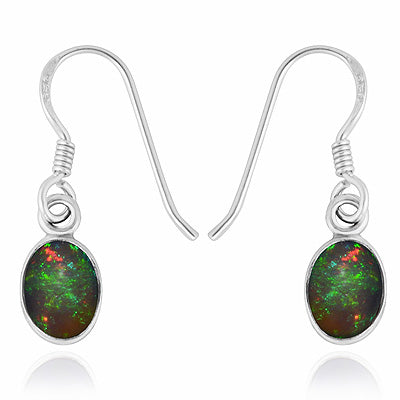 Gorgeous Fire Gemstone Black Ethiopian Opal Oval Shape 925 Sterling Solid Silver Dangle Earrings - R1502016-2