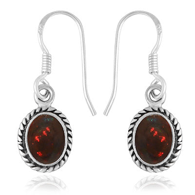 Stunning Twisted Wire work Around Fire Black Ethiopian Opal Oval Shape 925 Sterling Solid Silver Dangle Earrings - R1502017-2