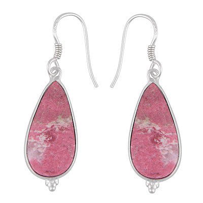 Gorgeous Rawa Work at Bottom Bezel Thulite Pear Shape 925 Sterling Solid Silver Dangle Earrings - R1502028-4