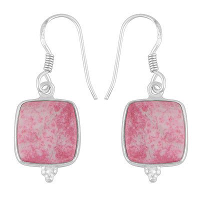 Gorgeous Rawa Work at Bottom Bezel Thulite Square Shape 925 Sterling Solid Silver Dangle Earrings - R1502028-8