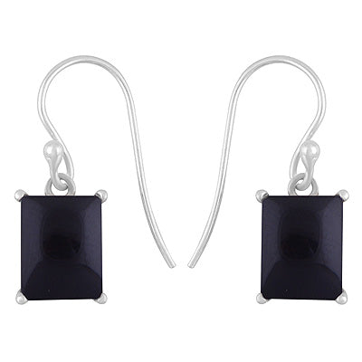Alluring Studded Gemstone Black Onyx Rectangle Shape 925 Sterling Solid Silver Dangle Earrings - R1502032-14