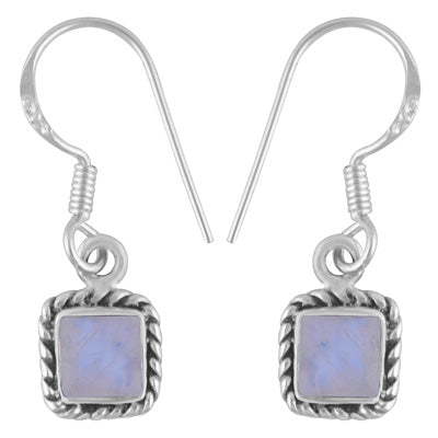Authentic Wire Work Around Rainbow Moonstone Square Shape 925 Sterling Solid Silver Earrings - R1502033-2
