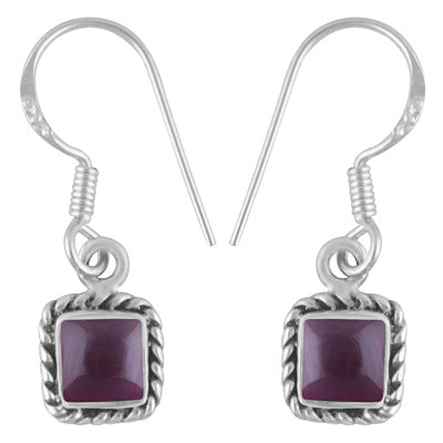 Authentic Wire Work Around Garnet Square Shape 925 Sterling Solid Silver Earrings - R1502033-3