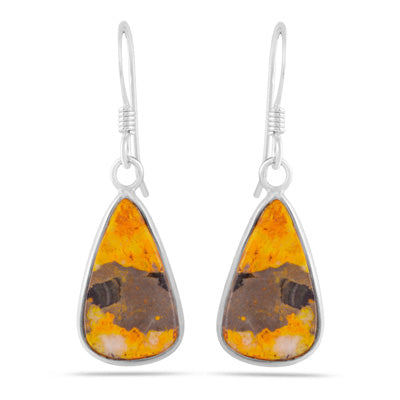 Alluring Bezel Seated Gemstone BumbleBee Jasper Pear Shape 925 Sterling Solid Silver Dangle Earrings - R1502034-13