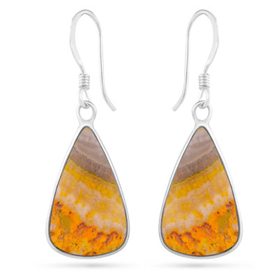Alluring Bezel Seated Gemstone BumbleBee Jasper Pear Shape 925 Sterling Solid Silver Dangle Earrings - R1502034-16