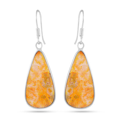 Alluring Bezel Seated Gemstone BumbleBee Jasper Pear Shape 925 Sterling Solid Silver Dangle Earrings - R1502034-17