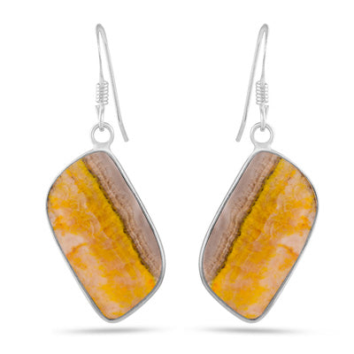 Alluring Bezel Seated Gemstone BumbleBee Jasper Fancy Shape 925 Sterling Solid Silver Dangle Earrings - R1502034-21