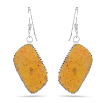 Alluring Bezel Seated Gemstone BumbleBee Jasper Fancy Shape 925 Sterling Solid Silver Dangle Earrings - R1502034-22