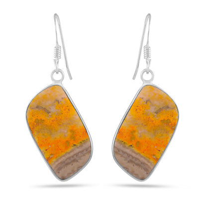 Alluring Bezel Seated Gemstone BumbleBee Jasper Fancy Shape 925 Sterling Solid Silver Dangle Earrings - R1502034-25
