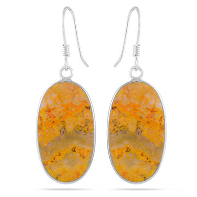 Alluring Bezel Seated Gemstone BumbleBee Jasper Oval Shape 925 Sterling Solid Silver Dangle Earrings - R1502034-6