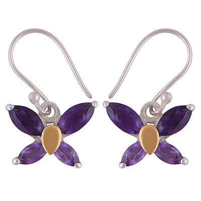 925 Sterling Silver Amethyst Gold Plated Earrings - R1631-1