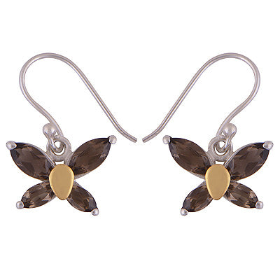 925 Sterling Silver Smoky Topaz Gold Plated Earrings - R1631-2