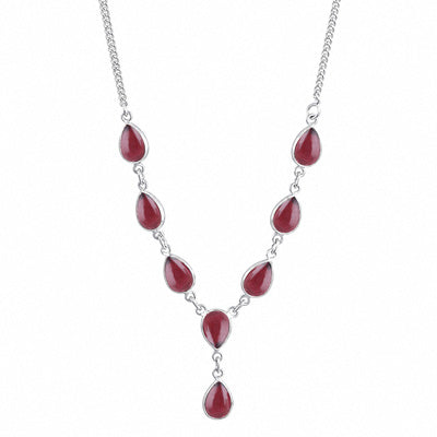 Beautiful Eight Bezel Gemstone Garnet Pear Shape 925 Sterling Solid Silver Necklace - R1900089-22
