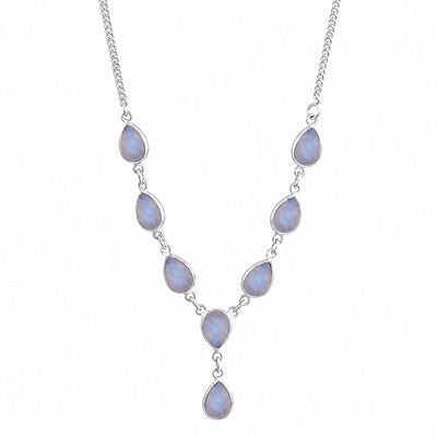 Beautiful Eight Bezel Gemstone Rainbow Moonstone Pear Shape 925 Sterling Solid Silver Necklace - R1900089-24