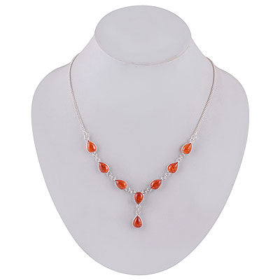 Beautiful Eight Bezel Gemstone Amber Pear Shape 925 Sterling Solid Silver Necklace - R1900089-31