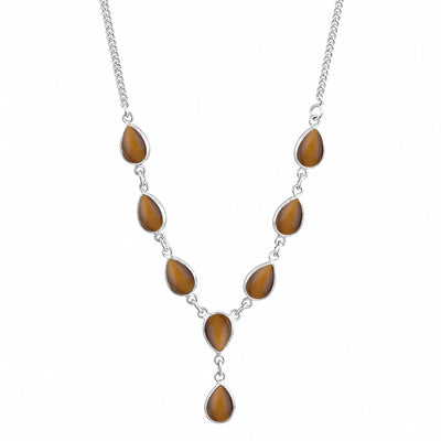 Beautiful Eight Bezel Gemstone Tiger's Eye Pear Shape 925 Sterling Solid Silver Necklace - R1900089-33