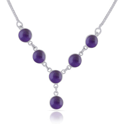 Beautiful Six Gemstones Amethyst Round Shape 925 Sterling Solid Silver Necklace - R1900110-51