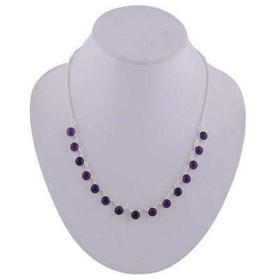 Beautiful Bezel Gemstone Amethyst Round Shape 925 Sterling Solid Silver Necklace - R1900123-1