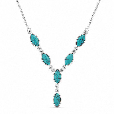 Gorgeous Six Gemstones Turquoise Marquise Shape 925 Sterling Solid Silver Necklace - R1900136-104