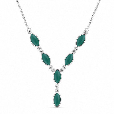 Gorgeous Six Gemstones Green Onyx Marquise Shape 925 Sterling Solid Silver Necklace - R1900136-8