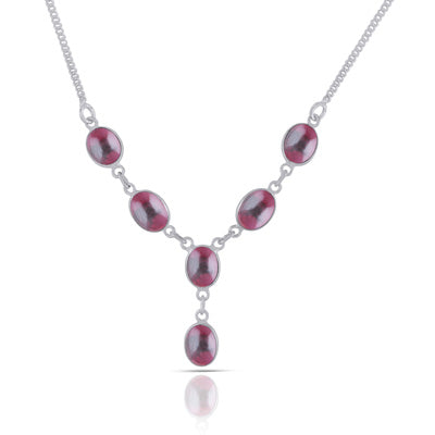Alluring Six Gemstones Garnet Oval Shape 925 Sterling Solid Silver Necklace - R1900154-102