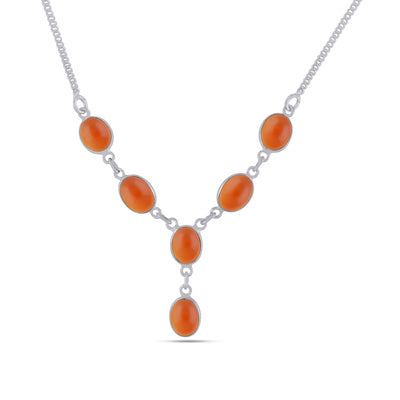 Alluring Six Gemstones Carnelian Oval Shape 925 Sterling Solid Silver Necklace - R1900154-107