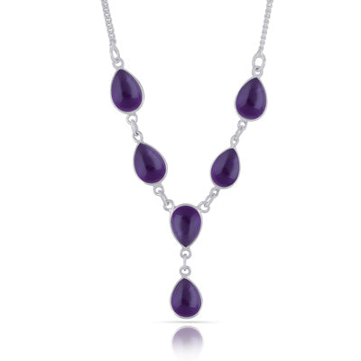 Stunning Six Gemstones Amethyst Pear Shape 925 Sterling Solid Silver Necklace - R1900208-1