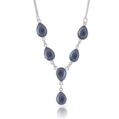 Stunning Six Gemstones Labradorite Pear Shape 925 Sterling Solid Silver Necklace - R1900208-21