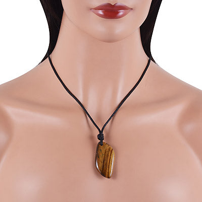 Magnificent Gemstone Tiger's Eye Fancy Shape with Black Cotton Cord Pendant Necklace - R1900221-6