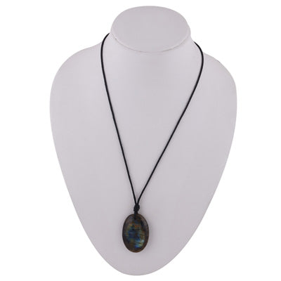 Magnificent Gemstone Labradorite Oval Shape Black Cotton Cord Pendant Necklace - R1900222-26
