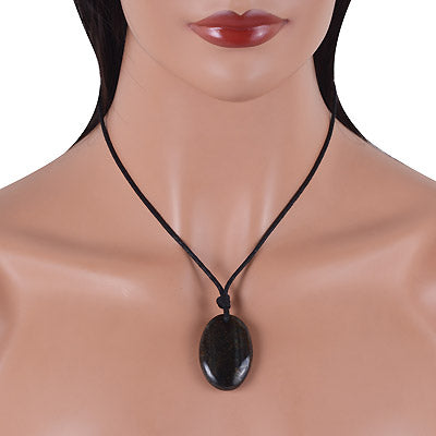 Magnificent Gemstone Black Tiger's Eye Oval Shape with Black Cotton Cord Pendant Necklace - R1900223-11
