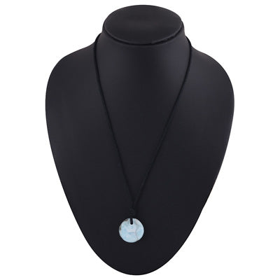 Magnificent Gemstone Larimar Round Shape Black Cotton Cord Pendant Necklace - R1900225-10