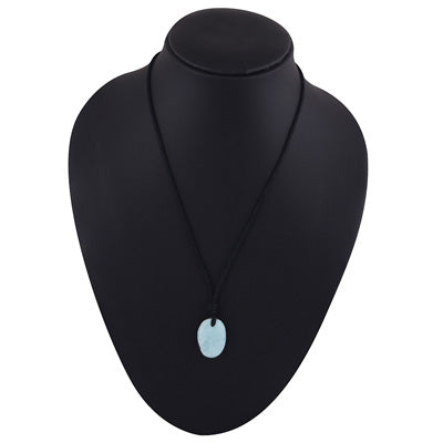 Magnificent Gemstone Larimar Oval Shape Black Cotton Cord Pendant Necklace - R1900225-11